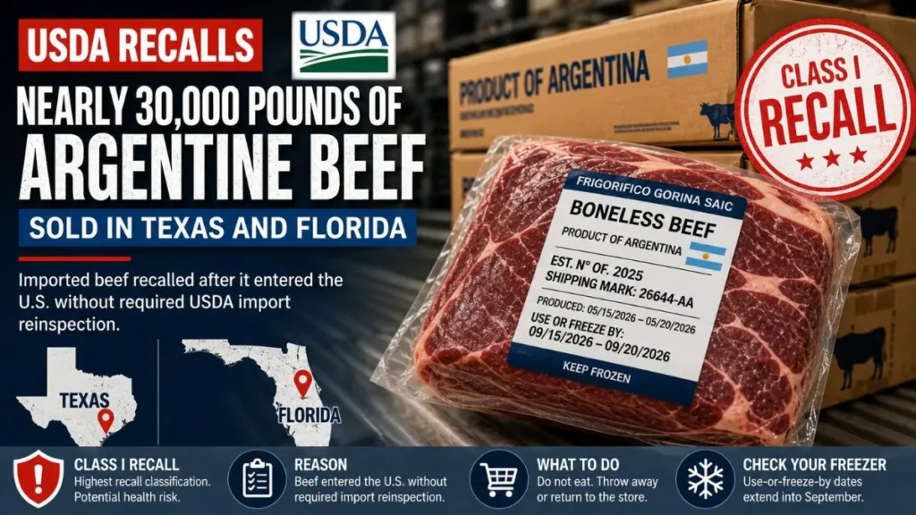 Recalled Argentine beef packages sold in Texas Florida