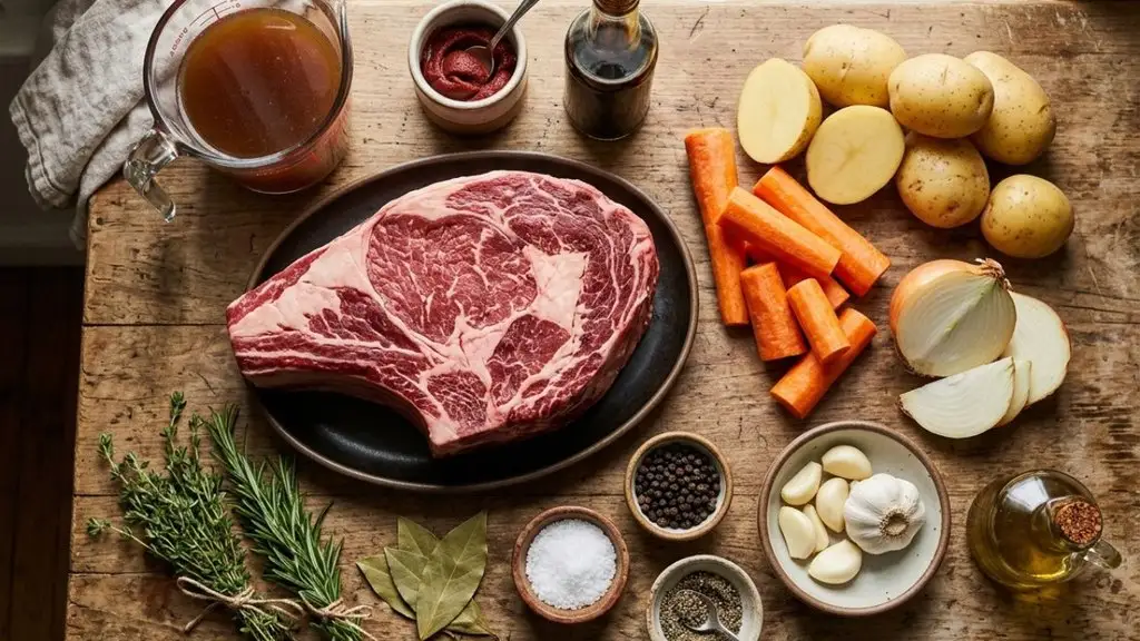 Ingredients for bone-in chuck roast recipe