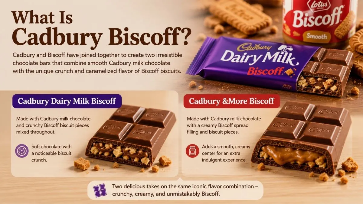 Cadbury Biscoff bars showing crunchy and creamy fillings.