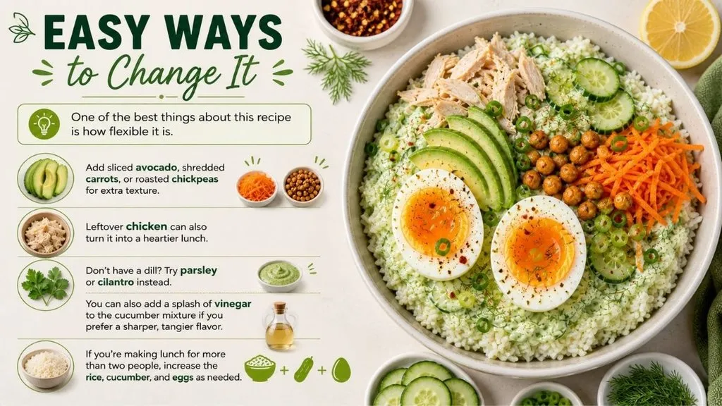 Cucumber rice bowl with avocado chicken carrots chickpeas