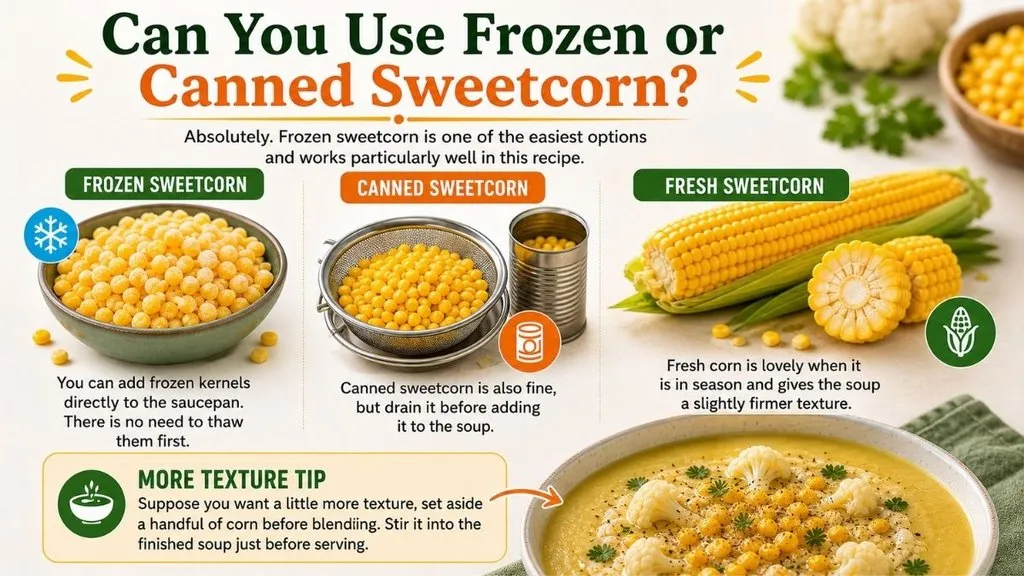 Frozen canned and fresh sweetcorn options displayed together