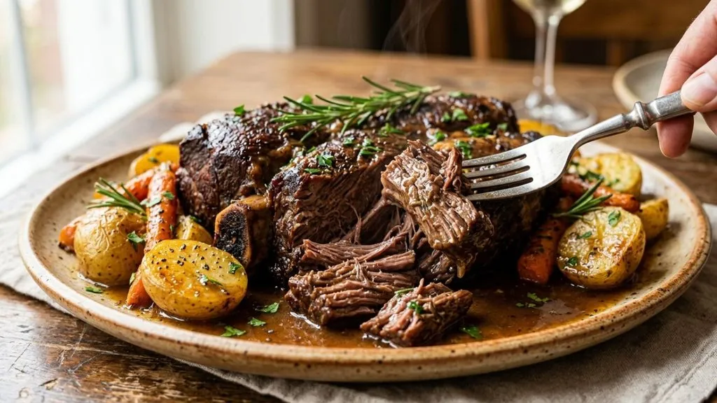 Bone-in chuck roast dinner with potatoes
