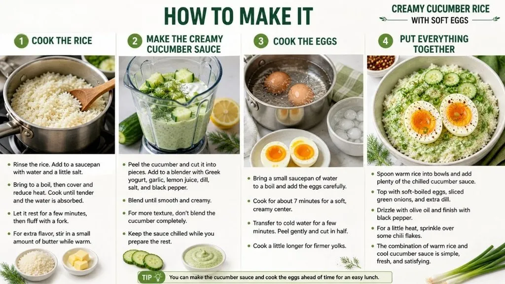 Steps for making creamy cucumber rice with eggs
