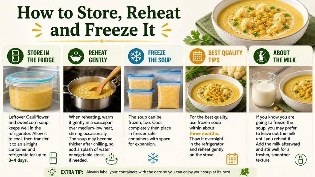 Soup stored refrigerated reheated and frozen for later