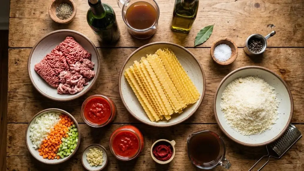 Ingredients for homemade Mafaldine Bolognese
