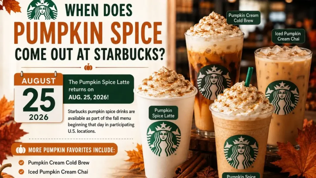 Starbucks Pumpkin Spice Latte returns August 25 2026 with fall drinks