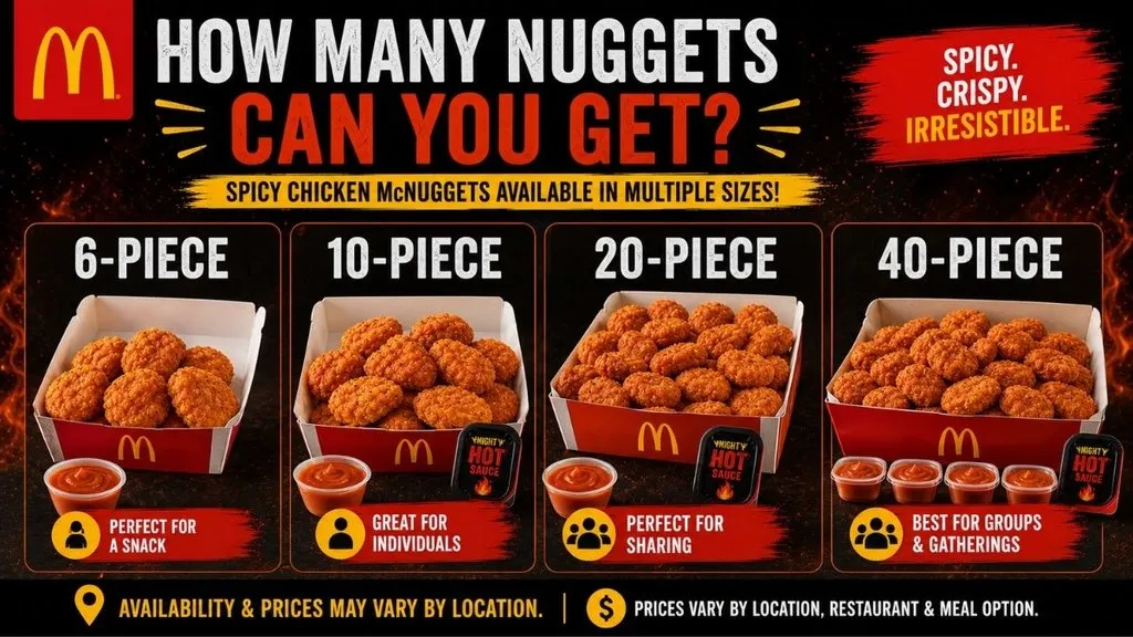 Spicy McNuggets shown in four serving sizes