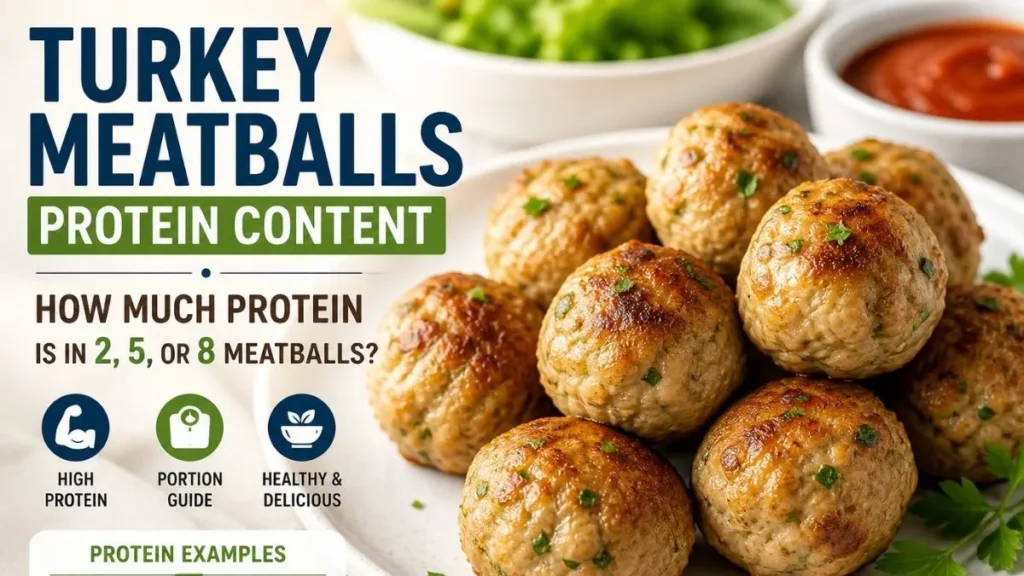 Compare protein amounts in two, five, or eight meatballs.