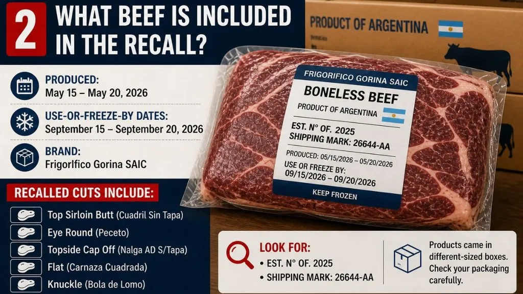 Argentine beef package with recall information