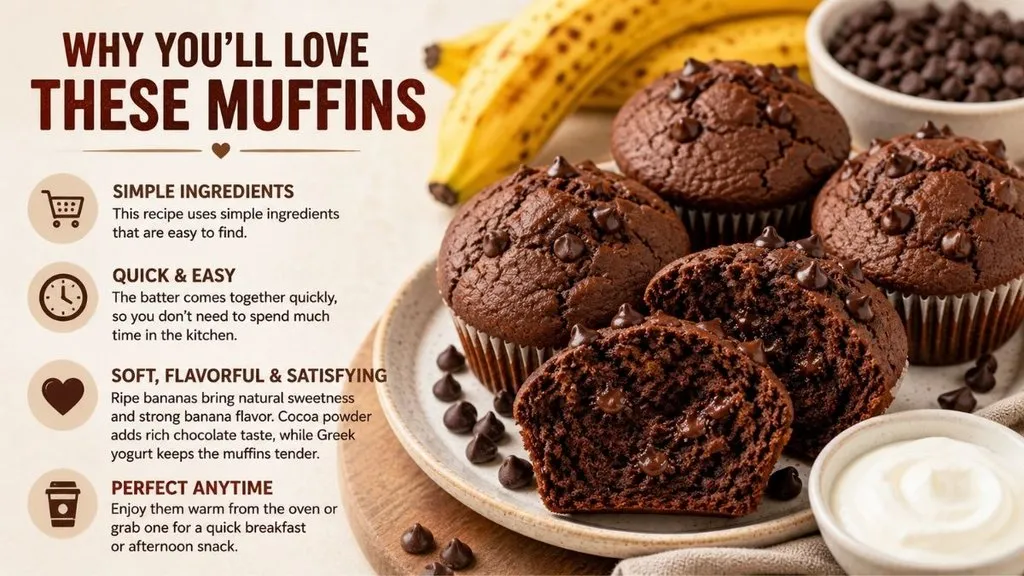 Chocolate banana muffins with bananas yogurt and chocolate