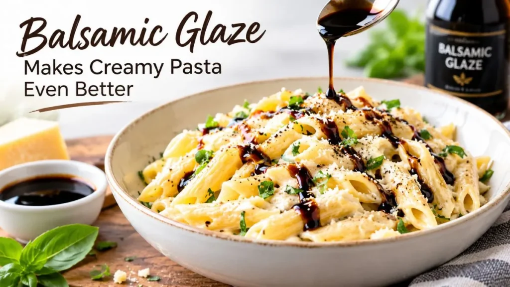 Creamy pasta finished with a sweet-tangy balsamic glaze.