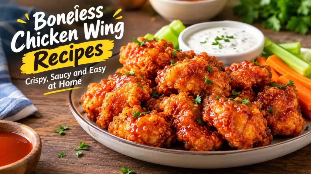 Crispy boneless chicken wings with dipping sauce