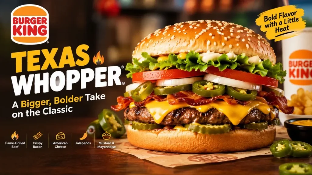 Burger King Texas Whopper with bacon, cheese and jalapeños
