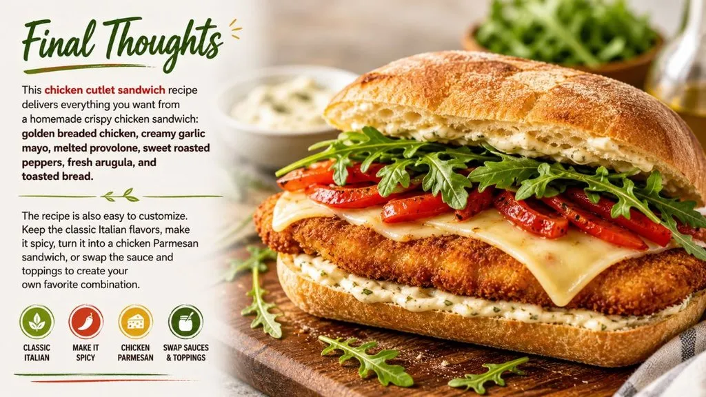 Crispy chicken cutlet sandwich with garlic mayo and roasted peppers