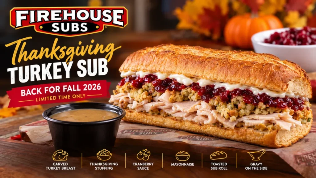 Firehouse Subs brings back its Thanksgiving Turkey Sub with turkey, stuffing, cranberry sauce and gravy for a limited time.