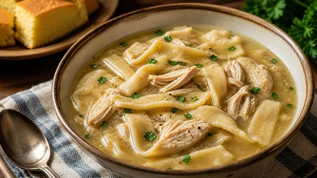 Grandma’s chicken and pastry in broth