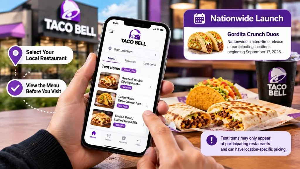 Customer checking Taco Bell menu and test items on a smartphone.