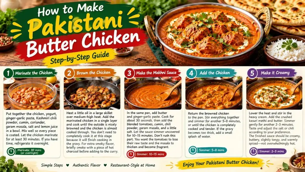 Step-by-step process for making Pakistani butter chicken