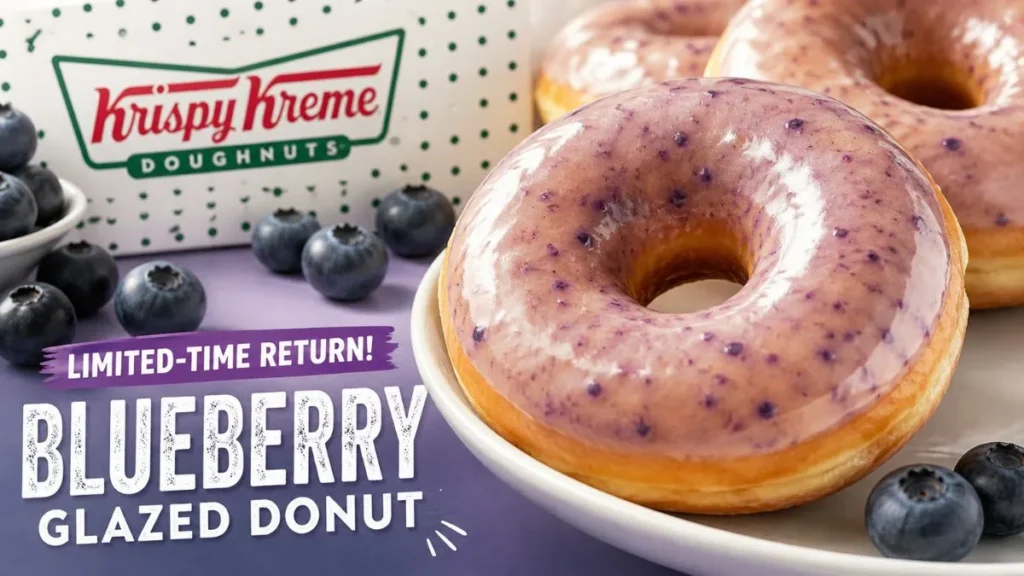 Krispy Kreme blueberry glazed donut with fresh blueberries
