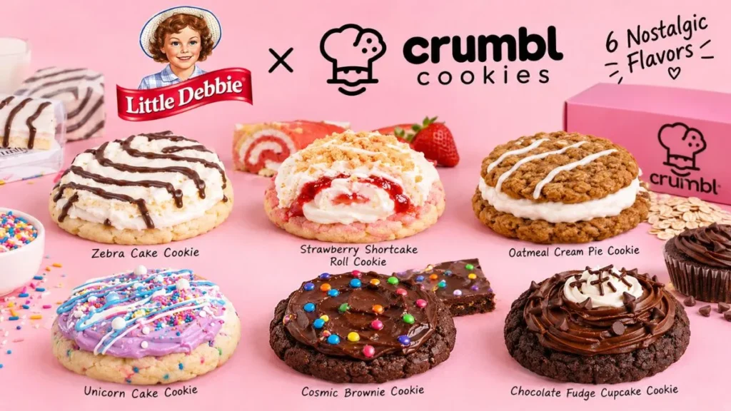 Little Debbie and Crumbl cookies featuring six nostalgic flavors