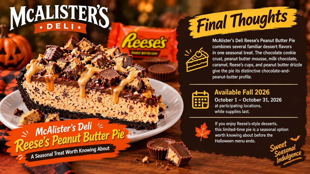 McAlister’s Reese’s Peanut Butter Pie returns as a limited-time fall dessert from October 1 through October 31, 2026.
