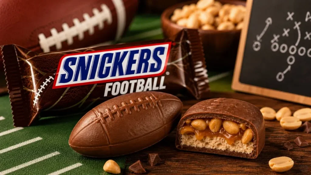 Snickers Football candy with chocolate and caramel filling