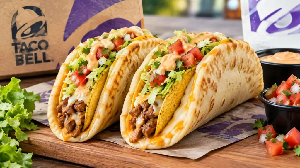 Taco Bell Gordita Crunch Duos with steak, chicken, lettuce and chipotle sauce