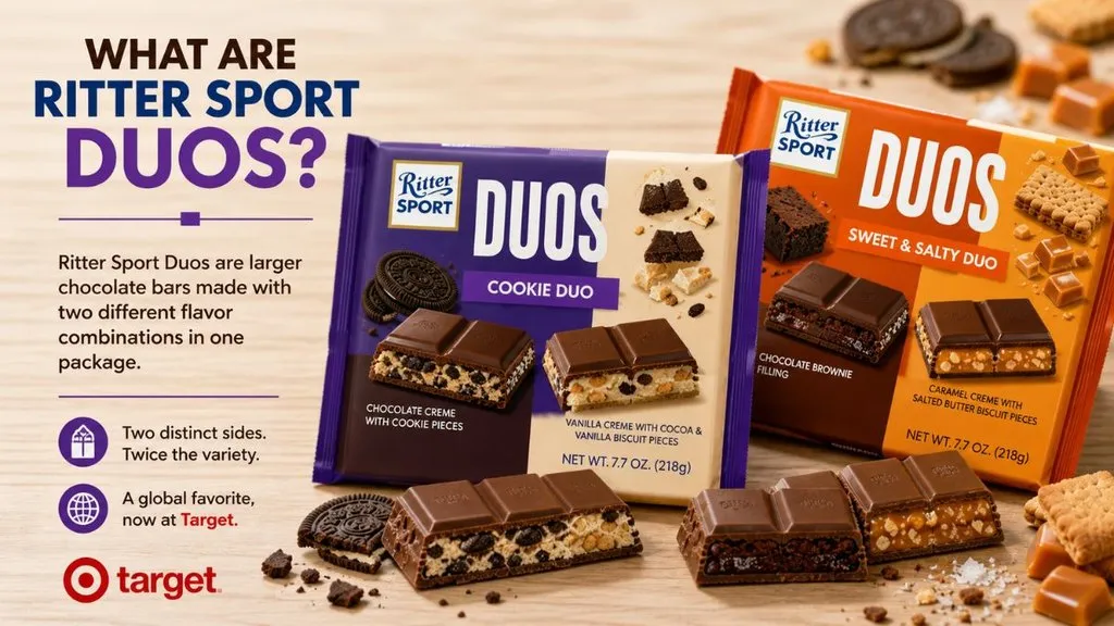 Ritter Sport Duos combine two flavors in one bar.