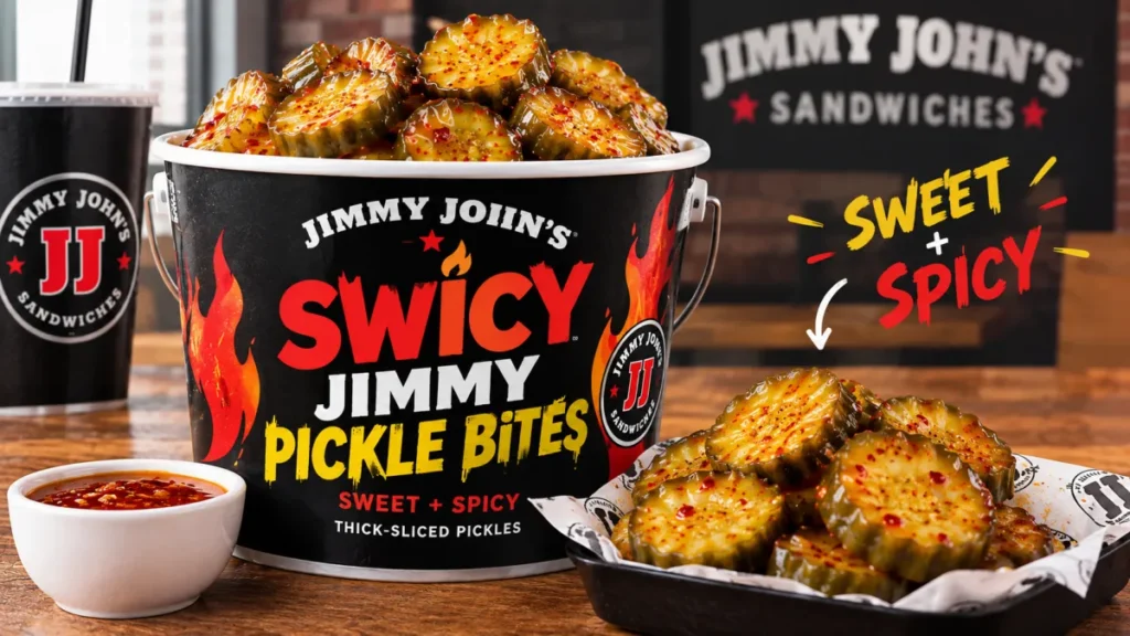 Jimmy John’s Swicy Jimmy Pickle Bites served in a 48-ounce collectible bucket.