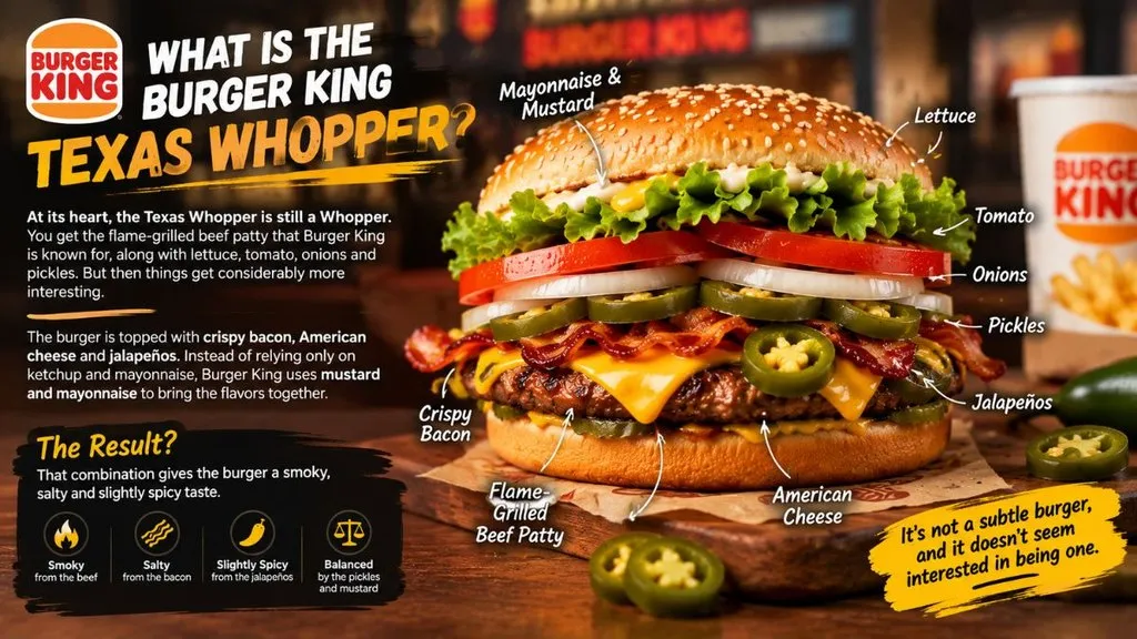 Texas Whopper with bacon cheese jalapeños and fresh toppings