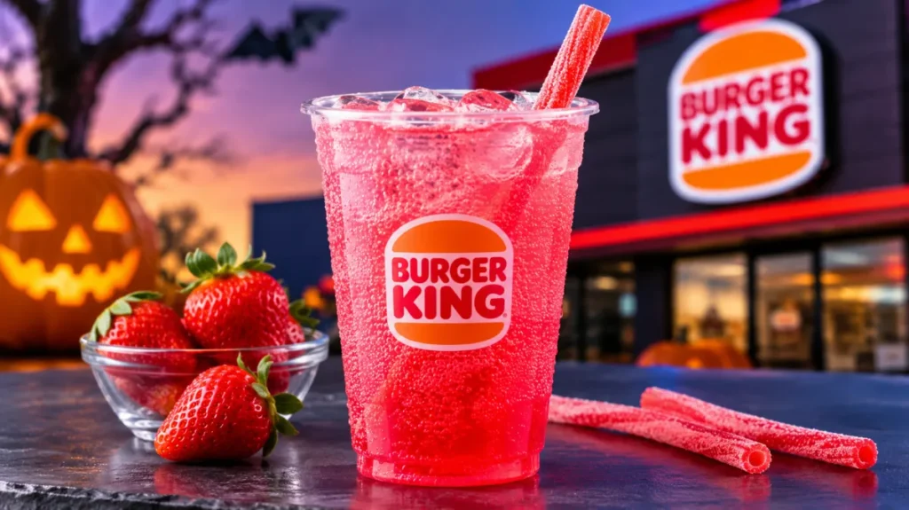Burger King’s Vampire’s Bite Strawberry Sprite features fizzy strawberry-flavored soda and an edible Sour Punch candy straw for Halloween 2026.