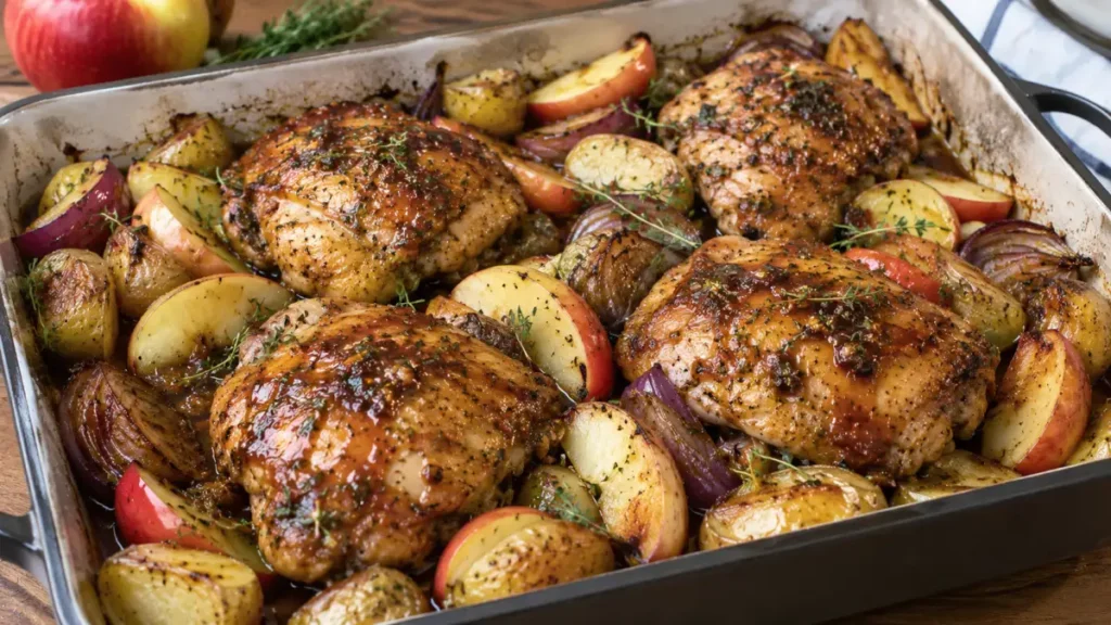 Homemade Apple Butter Chicken with Apples and Potatoes