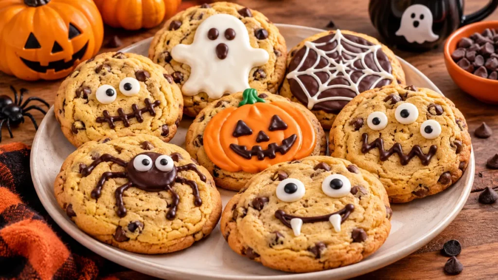 Fun homemade Halloween cookies decorated with ghosts, pumpkins, and chocolate.