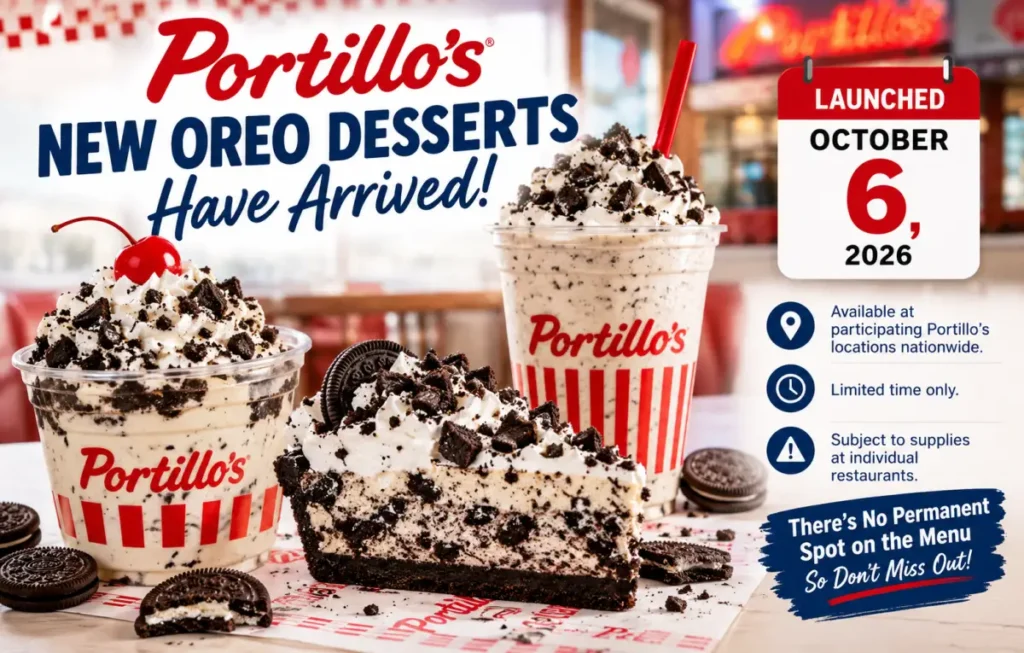 Portillo’s Oreo desserts launched nationwide October 6 2026