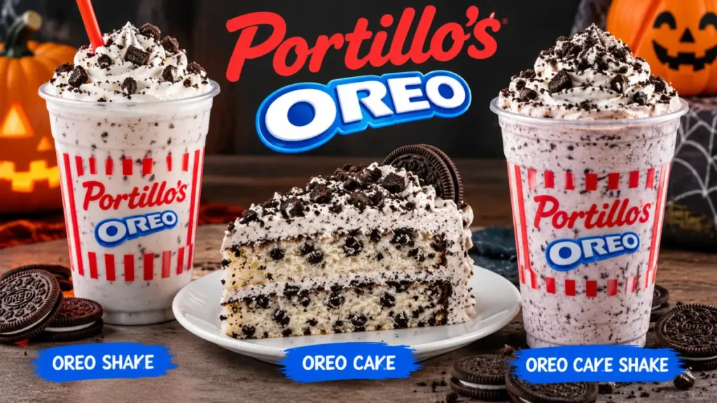 Portillo’s and OREO have teamed up for three limited-time Halloween desserts: the Oreo Shake, Oreo Cake, and Oreo Cake Shake.